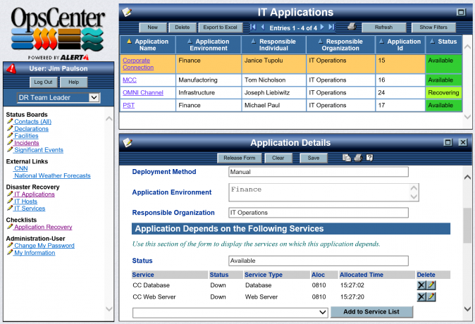 Example Screen from OpsCenter Business Continuity Configuration