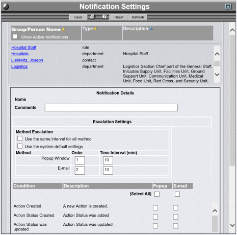 OpsCenter screen that allows an Administrator to set all Notifications